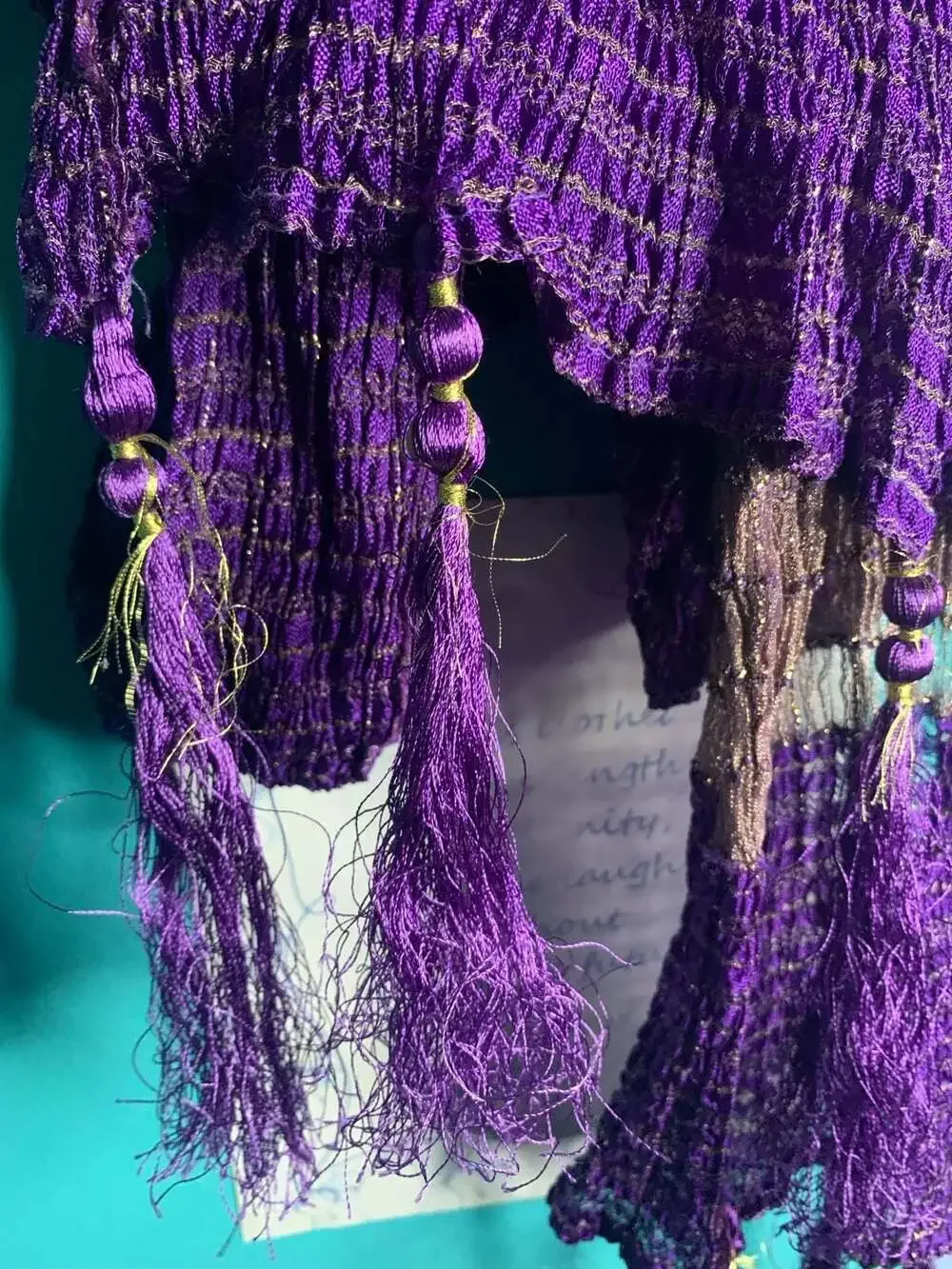 Metallic Thread Purple and Gold Crinkle Tassel Scarf